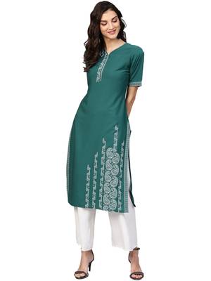 Dark-green printed crepe kurti 1