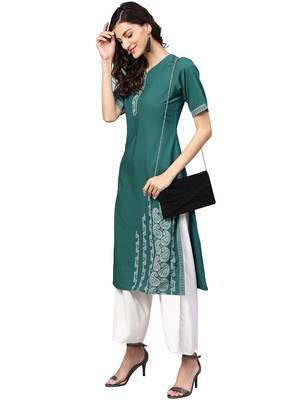 Dark-green printed crepe kurti 2