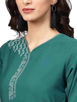 Dark-green printed crepe kurti 3