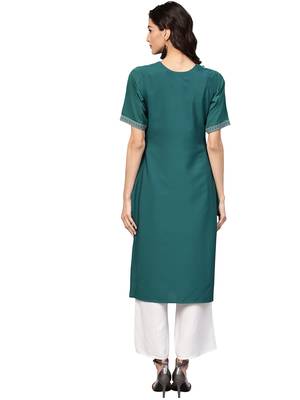 Dark-green printed crepe kurti 4