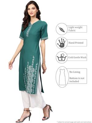 Dark-green printed crepe kurti 5