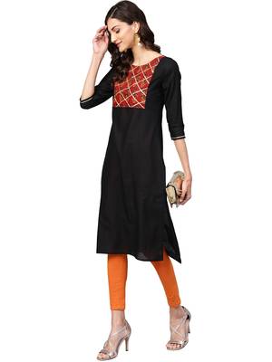 Black printed cotton kurti 1