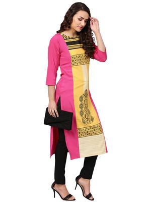 Pink printed crepe kurti 1