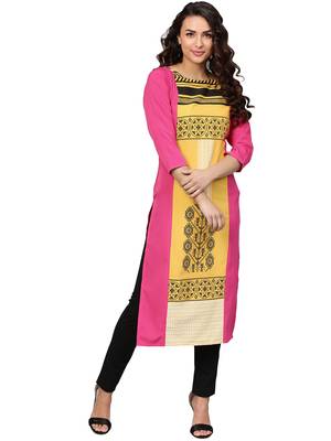 Pink printed crepe kurti 2