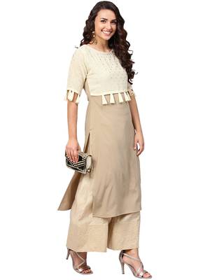 Beige printed crepe kurti 1