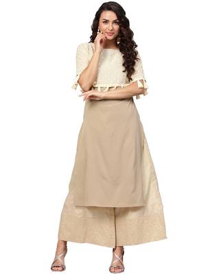 Beige printed crepe kurti 2