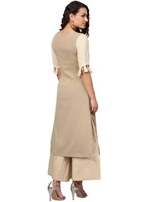 Beige printed crepe kurti 4