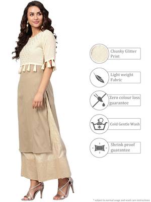 Beige printed crepe kurti 5