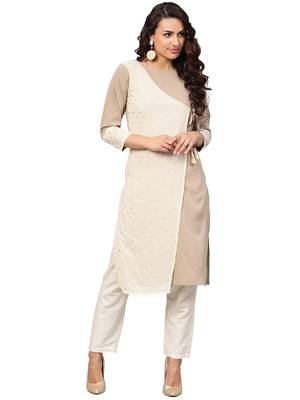 Beige printed crepe kurti 1