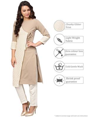 Beige printed crepe kurti 2
