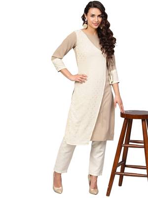 Beige printed crepe kurti 4