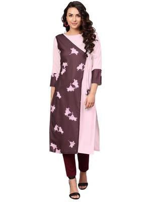 Pink printed crepe kurti 1