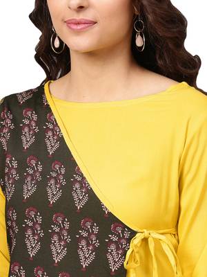Yellow printed rayon kurti 3