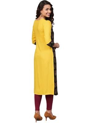 Yellow printed rayon kurti 4