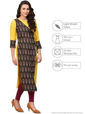 Yellow printed rayon kurti 5