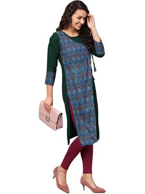 Green printed rayon kurti 1