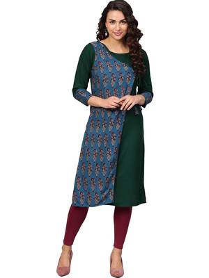 Green printed rayon kurti 2