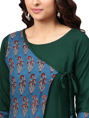 Green printed rayon kurti 3
