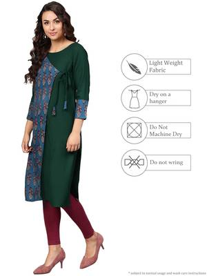 Green printed rayon kurti 5