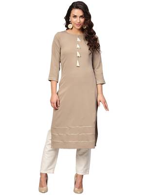 Beige plain crepe kurti 1
