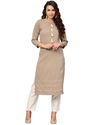 Beige plain crepe kurti 2