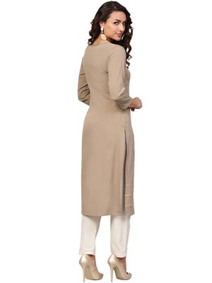 Beige plain crepe kurti 4