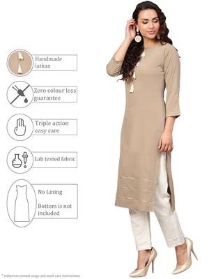 Beige plain crepe kurti 5