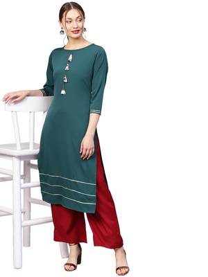 Dark-green plain crepe kurti 1