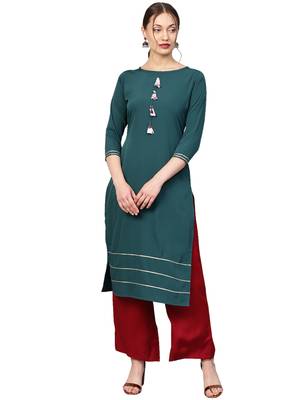Dark-green plain crepe kurti 2