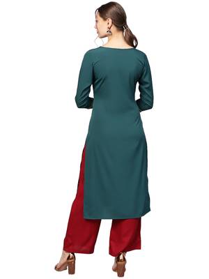 Dark-green plain crepe kurti 4