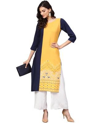 Mustard printed crepe kurti 1