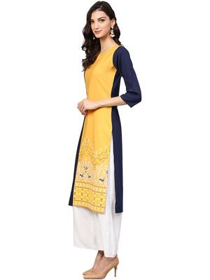 Mustard printed crepe kurti 2