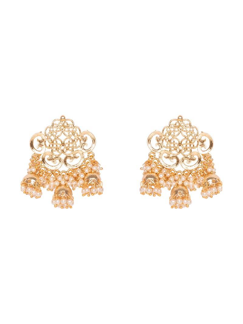 Gold Pearl 3 Jhumka Earrings