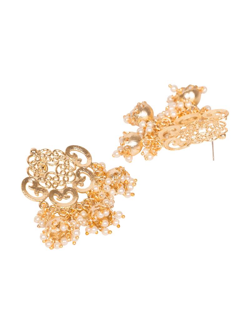 Gold Pearl 3 Jhumka Earrings