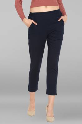 Navy Blue plain Cotton Narrow Pant 1