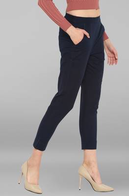 Navy Blue plain Cotton Narrow Pant 4