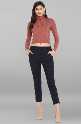 Navy Blue plain Cotton Narrow Pant 6