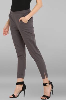 Grey plain Cotton Narrow Pant 3