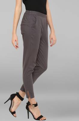 Grey plain Cotton Narrow Pant 4