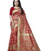 Red Woven Banarasi Saree With Blouse