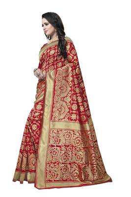 Red Woven Banarasi Saree With Blouse 2