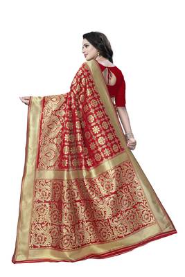 Red Woven Banarasi Saree With Blouse 3