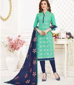 skyblue embroidered banarasi cotton kameez with dupatta