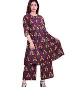 Maroon Jaipur Printed Cotton Flared Kurta Palazzo Set