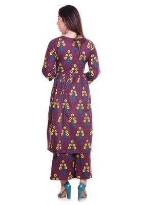 Maroon Jaipur Printed Cotton Flared Kurta Palazzo Set 2