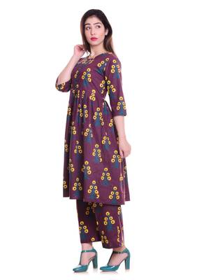Maroon Jaipur Printed Cotton Flared Kurta Palazzo Set 3