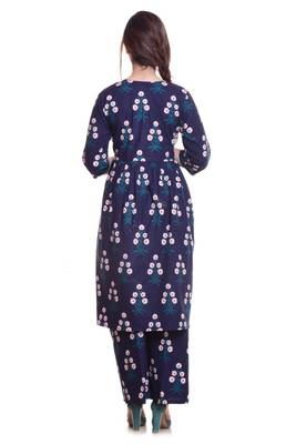 Navy Blue Jaipur Printed Cotton Flared Kurta Palazzo Set 2