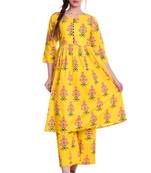 Yellow Jaipur Printed Cotton Flared Kurta Palazzo Set
