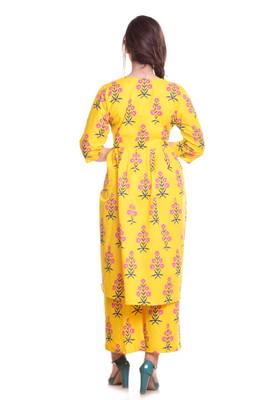 Yellow Jaipur Printed Cotton Flared Kurta Palazzo Set 2