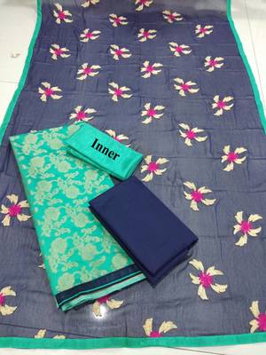 Green embroidered banarasi cotton kameez with dupatta 3